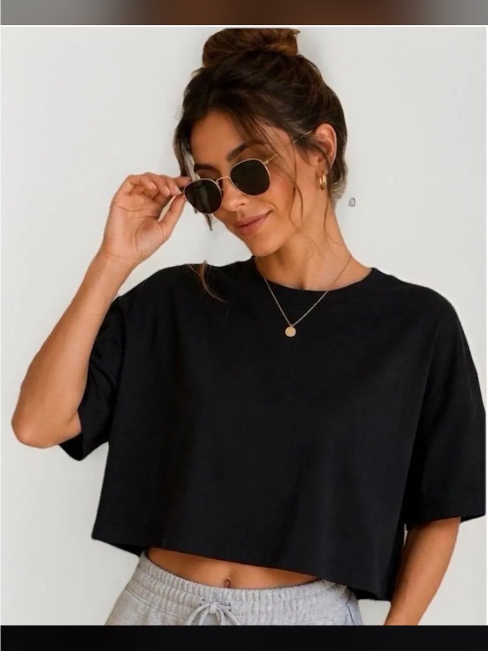 Zenana Outfitters Black Cropped Tee - Relaxed Crew Neck
